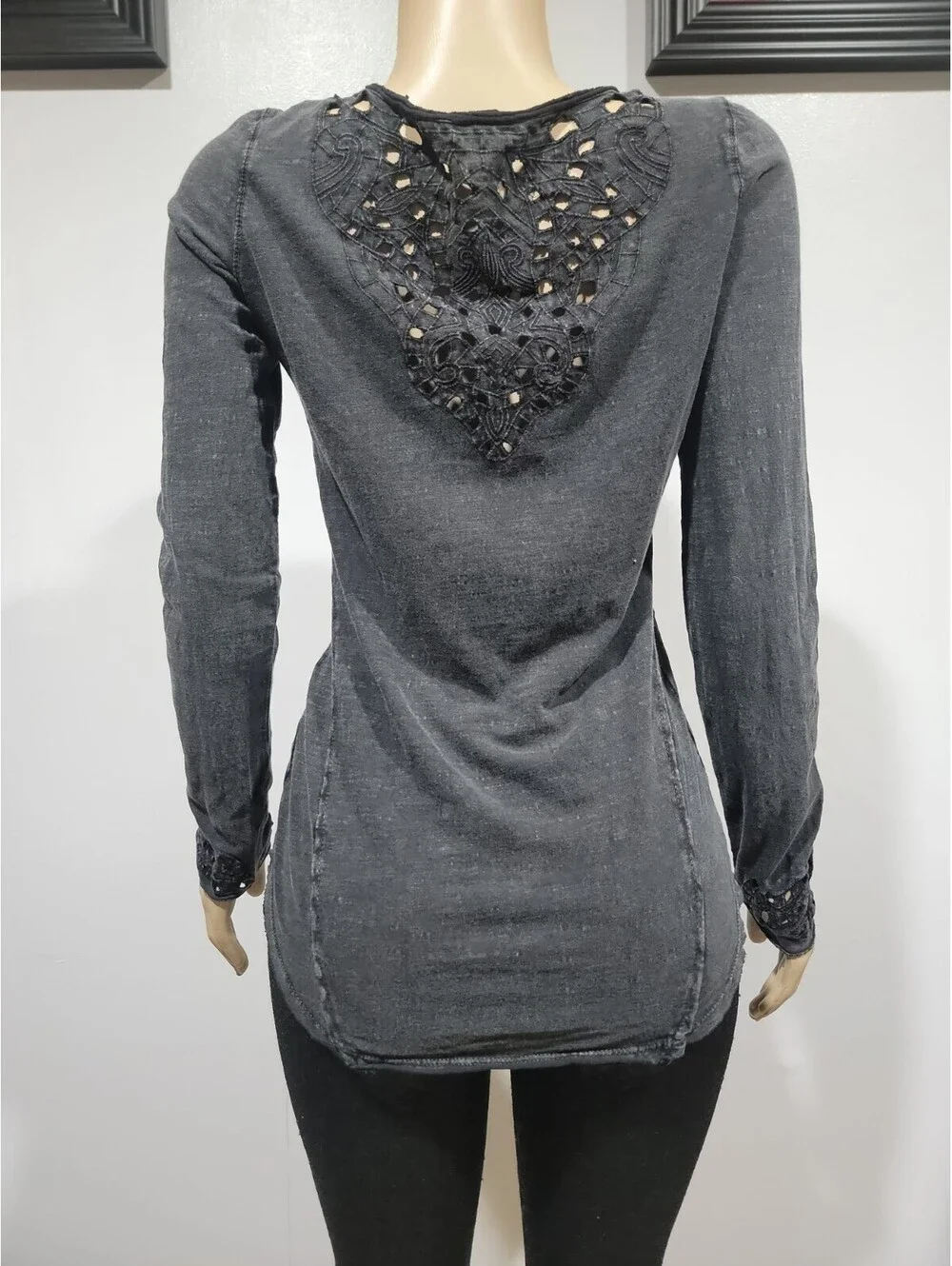 Free People Lacey Women's Top Size M Goth Washed Black #CC